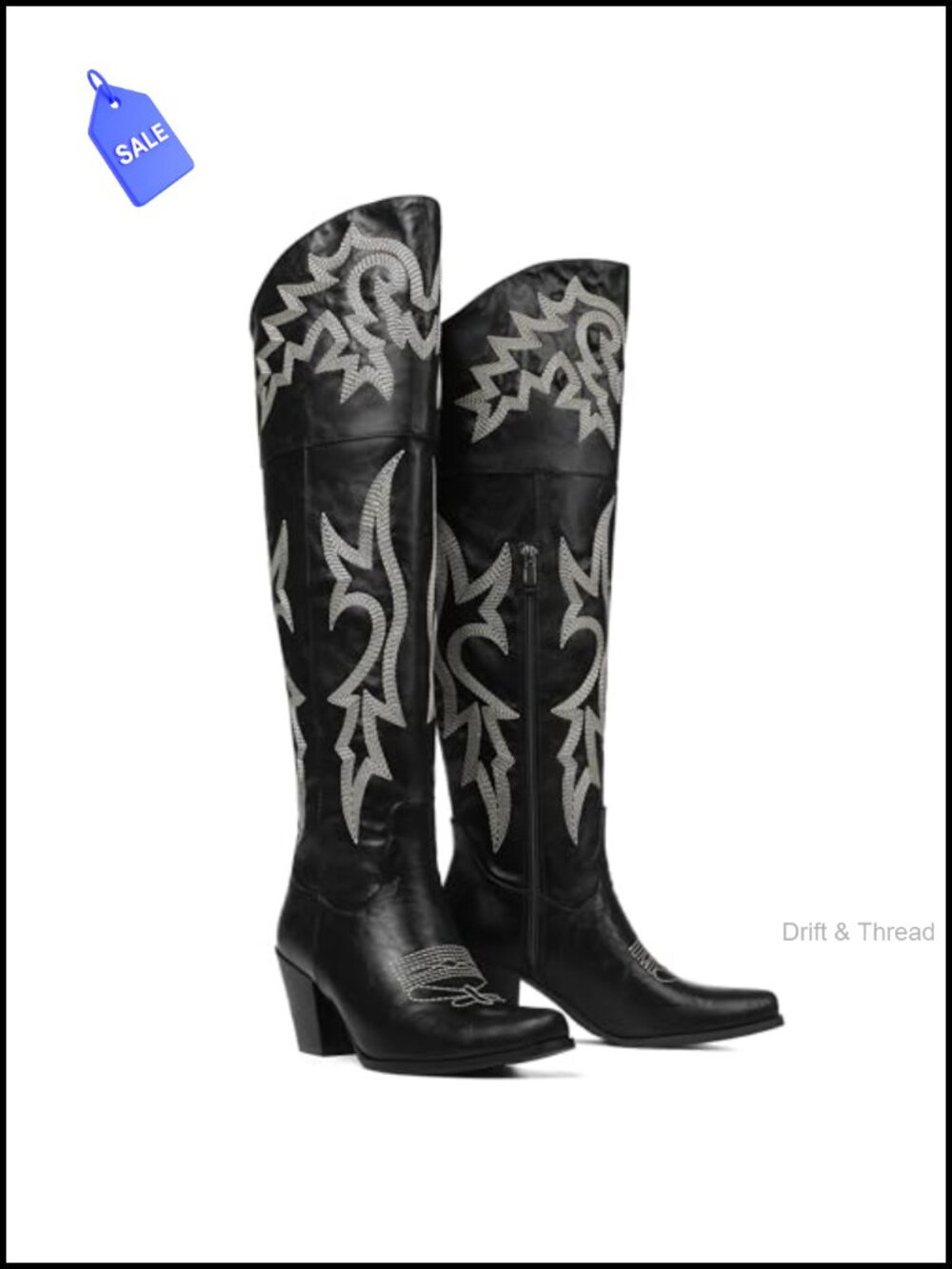 Over The Knee Western Cowgirl Boots Pointed Toe Block Heel Embroidered